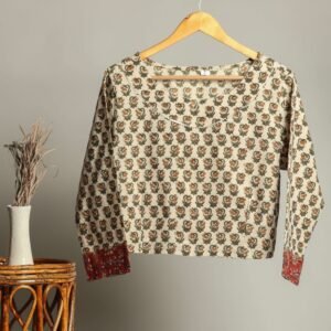 Handmade Block Print Cotton for Women ? Ethnic Floral Printed Top with Long Sleeves